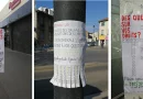 Dans les rues d’Aubervilliers en 2020, affichage informant de la permanence téléphonique Solidaires alors mise en place. [Solidaires]