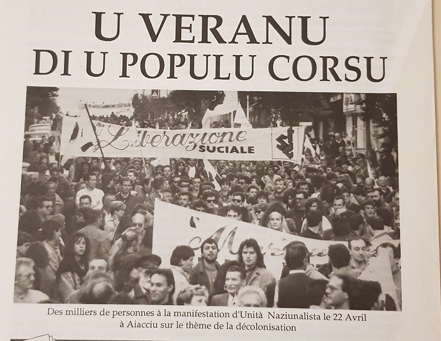 Photo figurant en couverture du numéro 5 d'Avvene, le journal du STC, mars-avril 1989. Traduction : « Le printemps du peuple corse ». [Coll. Guillaume]