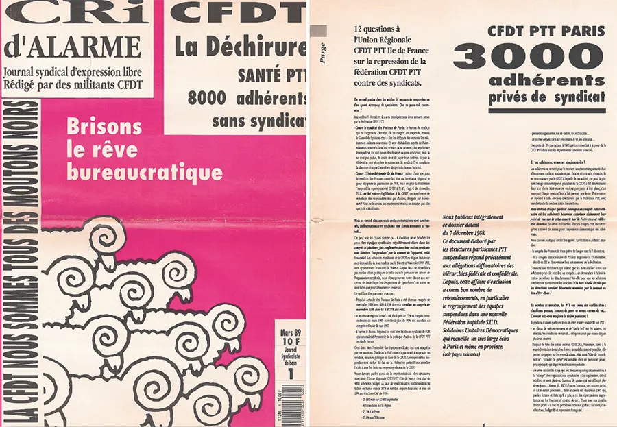 Bulletin donnant la parole aux « moutons noirs » exclu∙es de la CFDT, en mars 1989. [Coll. CM]