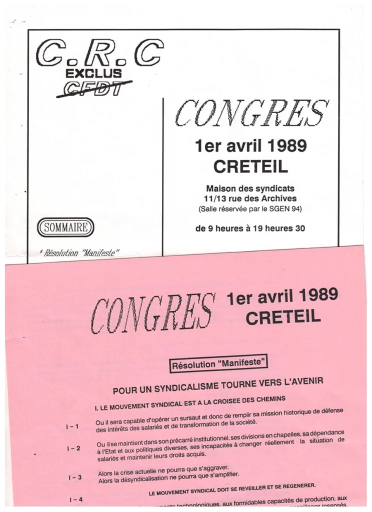 1er avril 1989 : le premier congrès du CRC Santé hors de la CFDT. [Coll. CM]