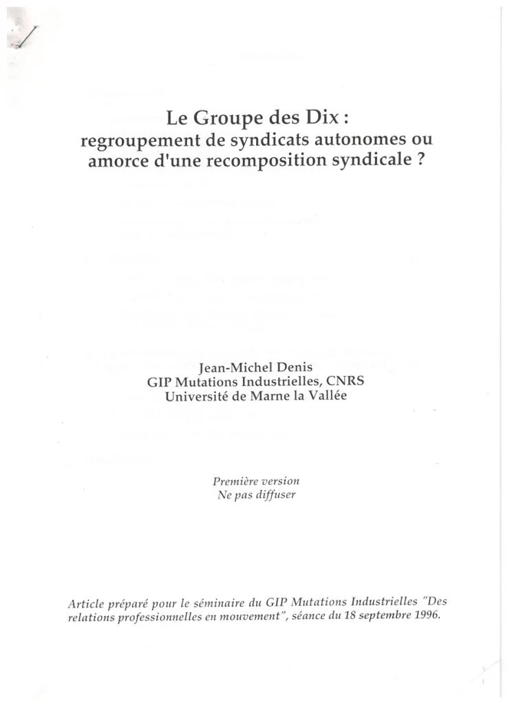 Dès septembre 1996, un travail sur les perspectives du Groupe des dix. [Coll. CM]