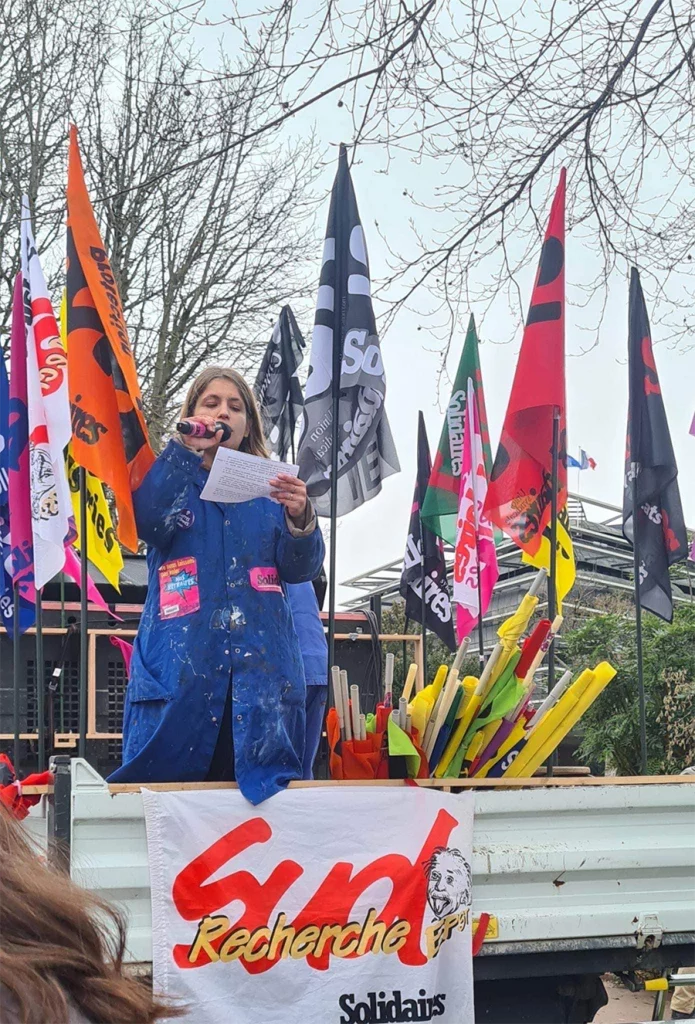 Prise de parole de Solidaires, lors d’une manifestation à Caen, en février 2023. [Solidaires 14]